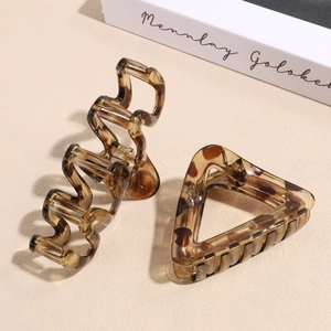 Minimalist square tortoiseshell hair claw clips in coffee brown resin finish