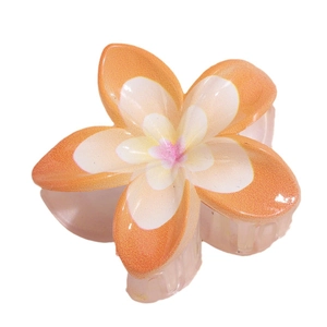 Pince à cheveux fleur de frangipanier avec dégradé orange et blanc en résine