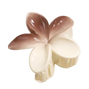 Elegant gradient plumeria hair claw clip in beige and coffee colors for women's styling