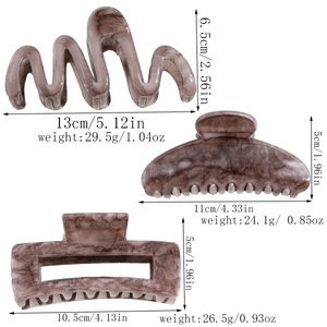 Three large tortoiseshell hair claws in wave, semi-circle and hollow rectangle shapes