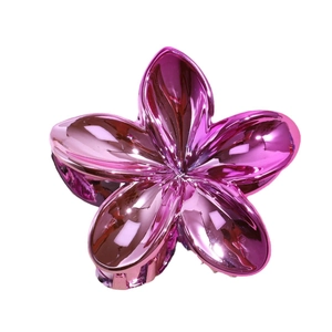 Pince à cheveux fleur de lys rouge rose métallique avec finition galvanisée brillante