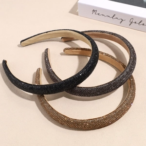 Three-piece sparkling rhinestone sponge headband set in black, grey, and champagne gold