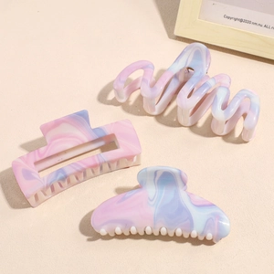 Three-piece set of elegant marble texture hair claws in blue and purple gradient tones