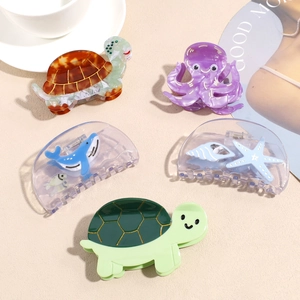 Creative Ocean Animal Acetate Hair Claw Clips Whale Turtle Octopus Sea Horse Avocado Book Shape Hair Accessories For Women
