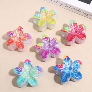 Korean Style ABS Flower Hair Claw Clip Women Large Floral Shark Clip Colorful Printed Lily Hair Accessories For Daily Beach