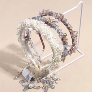 Serre-Tête Tressé à la Main avec Künstliche Perles d'Imitation Cristal et Gland Élégant Bandeau Large pour Femmes Mariage Fête Accessoires de Cheveux