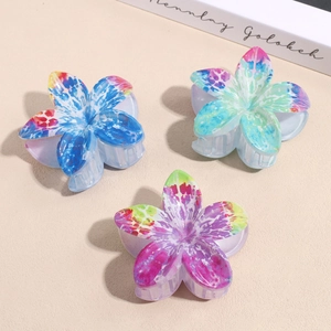 Three-piece set of large ABS floral lily hair claws with elegant matte finish and prints