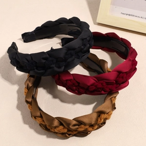 Vintage Korean Style Braided Satin Knit Headband For Women Wide Anti Slip Twisted Hair Hoop Elegant Daily Hair Accessories