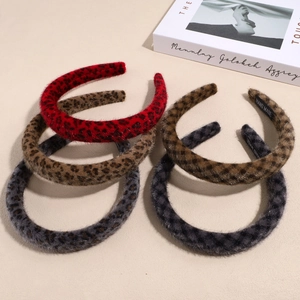 Vintage Plush Leopard Print Headband For Women Korean Style High Cranium Top Hair Hoop Soft Faux Fur Autumn Winter Hair Accessories