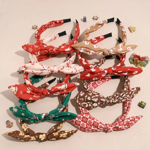 Cerchietto in Tessuto Stampato con Babbo Natale di Natale con Dolce Fiocco Fascia per Capelli Festiva per Donna Festa