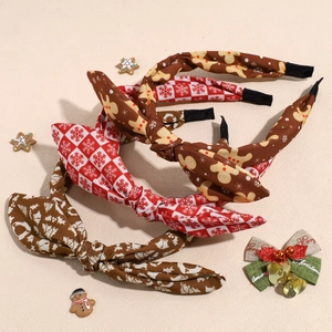 Set di tre cerchietti natalizi con stampe di pan di zenzero e fiocchi di neve in stile nodo