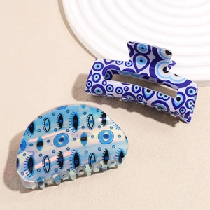 Vintage Evil Eye Acetate Hair Claw Clip Rectangular Semicircle Blue Iridescent Hollow Hair Barrette Women Fashion Headwear