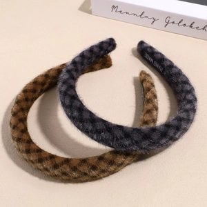 Handmade leopard plush headbands set in brown and grey with high-top design