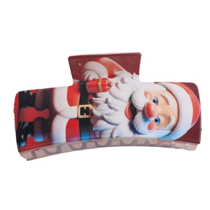 Christmas Santa Claus pattern rectangular hair claw clip for festive hairstyling accessories