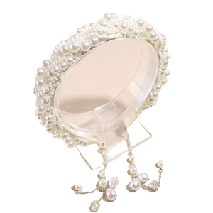 Serre-tête élégant en perles avec pompons en cristal et détails tissés à la main