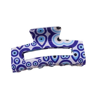 Retro rectangle hair claw clip featuring evil eye patterns for women's hair styling