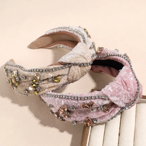 Baroque Wide Knot Headband For Women Luxurious Rhinestone Sequin Padded Hairband Vintage Fabric Wedding Party Headpiece