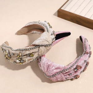 Baroque knotted headbands with luxury rhinestones and sequins in champagne and pink colors