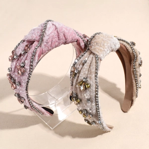 Luxury baroque knotted headbands with sparkling sequins and rhinestones in pink and beige