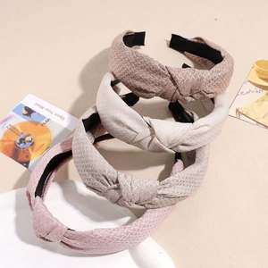 Serre-tête Noué Bord Large Couleur Unie en Tissu Bandeau Cheveux Haut de Tête Antidérapant pour Lavage du Visage Quotidien