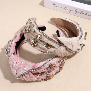 Champagne and pink baroque knotted headbands with sparkling sequins and rhinestones