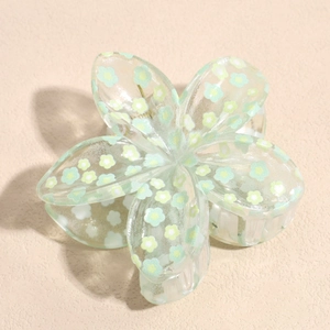 Pinza per capelli a fiore verde chiaro trasparente con motivi floreali estivi