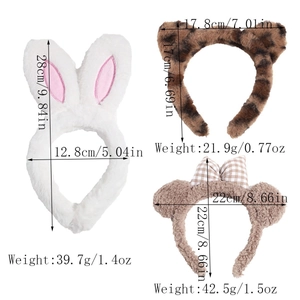 Plush leopard and cat ear headband set with size dimensions and weight specifications