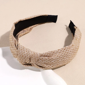 Serre-tête champagne à nœud avec motif chevrons tissé et doublure intérieure antidérapante