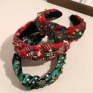 Christmas knotted headband set with pearls, rhinestones, and snowflake festive patterns