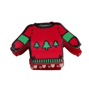 Pince à cheveux pull de Noël rouge et vert festif avec motifs de petits sapins