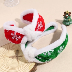Christmas Plush Sequin Snowflake Headband Elegant Winter Knotted Wide Hairband Women Festive Party Holiday Hair Accessories