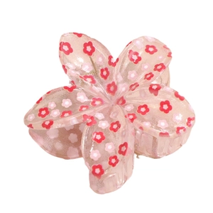 Pinza per capelli in resina rosa traslucida con dolci motivi floreali per donne