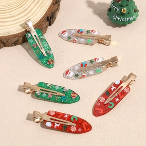 6-piece Christmas hair clip set featuring festive glitter patterns and gold metal duckbill clips