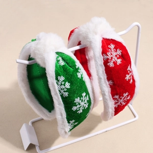 Elegant Christmas wide headbands with plush trim and sequin snowflakes in red and green