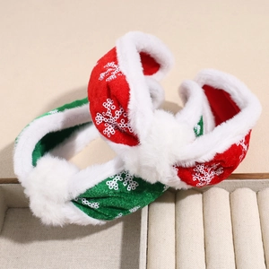 Elegant Christmas headband with plush trim and snowflake sequins in red and green colors