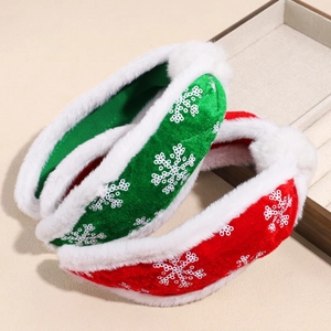 Christmas plush knot headband set with red and green velvet and sequin snowflake pattern