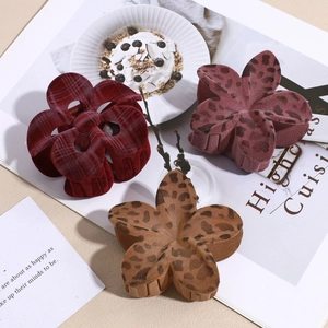 Elegant flocked flower hair claws with plaid and leopard prints for women's hairstyles