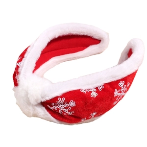 Christmas headband with red velvet fabric, white sequin snowflakes and faux fur trim