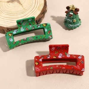 Große Weihnachts Haarklammern aus Acryl in Rot und Grün mit festlichen Mustern