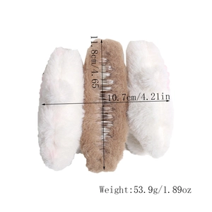 Detailed dimensions of plush bunny hair claws in white and beige soft faux fur material