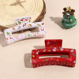 Weihnachts-Haarklammer-Set aus Acryl mit festlichen Mustern wie Weihnachtsmann und Schneemann