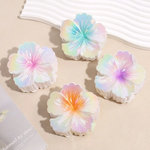 Set of four iridescent gradient flower hair claws in colorful pearlescent finish