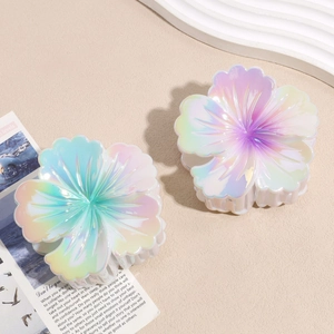 Gradient floral shark hair clip in blue and purple hues with a pearlescent finish