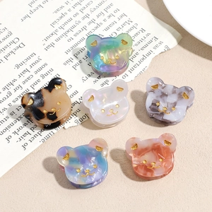 Set di 6 mollette per capelli a forma di orso in acetato colorato con foglia d'oro