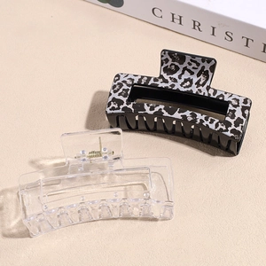Large leopard print and transparent rectangular claw clip set for elegant hairstyling