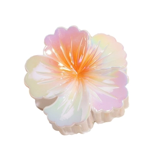 Gradient floral hair claw clip with colorful iridescent pearl glaze finish on white background