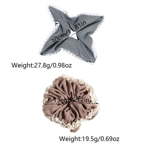 Detailed size specifications for lace fabric scrunchies in gray star and brown styles