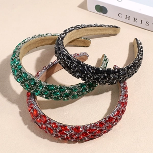 Luxury Baroque rhinestone headbands in black, green, and red with crystal embellishments