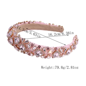 Pink rhinestone headband with size specs: 14.3cm width, 16.2cm height, 79.8g weight