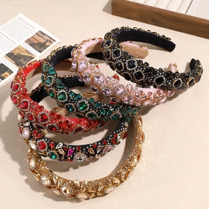 Baroque Luxury Rhinestone Wide Headband Women Vintage Handmade Colored Crystal Hair Band Party Wedding Hair Accessories